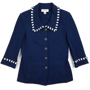 St John Navy Blue Fringe Santana Knit Wool Jacket